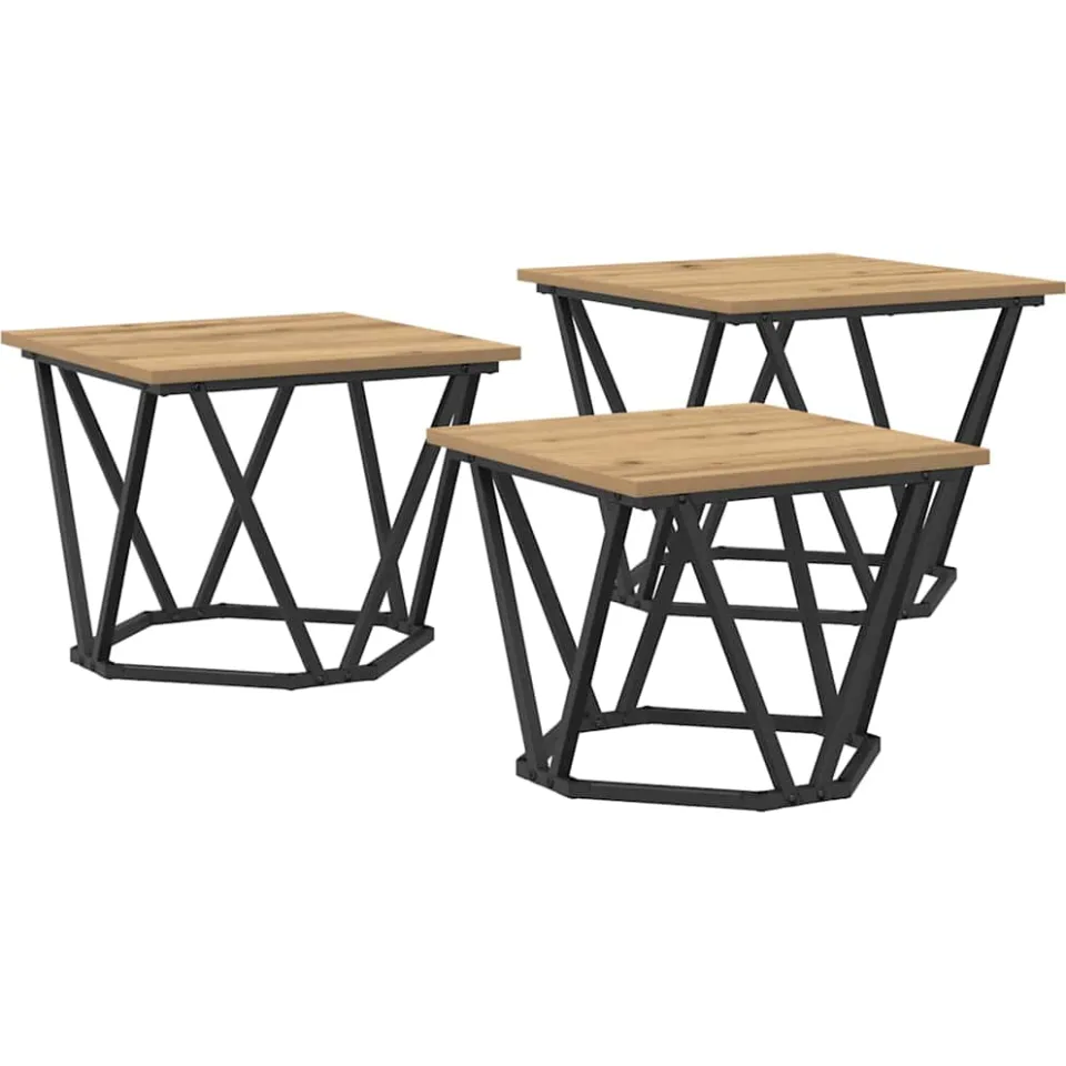 vidaXL Salontafel 3 st Artisan Eiken 50 x 50 x 40 cm, foto 3