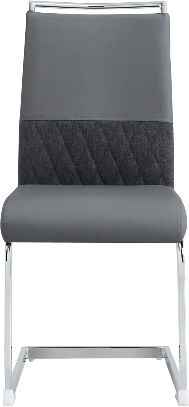 SONNENH Eetkamerstoelen set van 4 - Grijs PU-kunstleer en linnen rugdetail - Zilverkleurig sledemodel - 95 cm hoog Grijs met zilverkleurig metalen onderstel