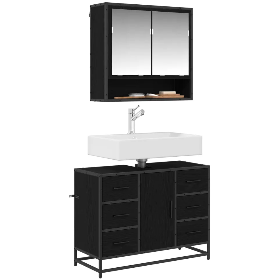 vidaXL Badkamermeubelset 2 st Zwart Eiken 80 x 33 x 60 cm Bewerkt hout