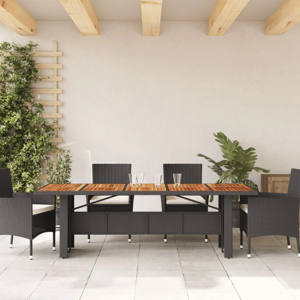 vidaXL Tuintafel met acaciahouten blad 240x90x75 cm poly rattan zwart, foto 3