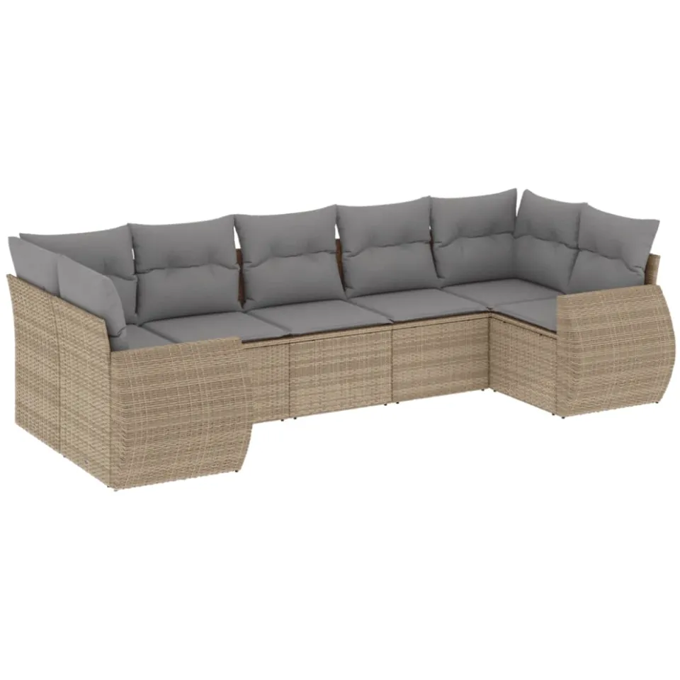vidaXL 7-delige Loungeset met kussens poly rattan beige, foto 3