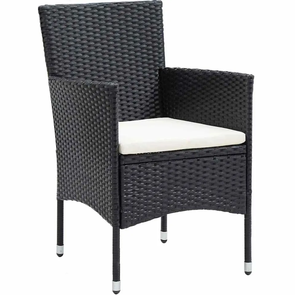 vidaXL 5-delige Tuinset poly rattan en gehard glas zwart
