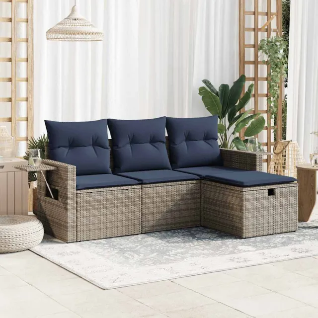 vidaXL 4-delige Loungeset met kussens poly rattan grijs, foto 2