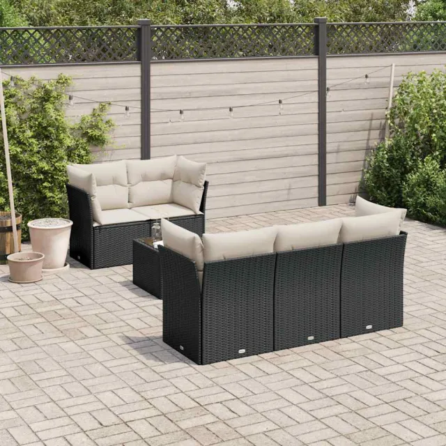 vidaXL 6-delige Loungeset met kussens poly rattan zwart, foto 2