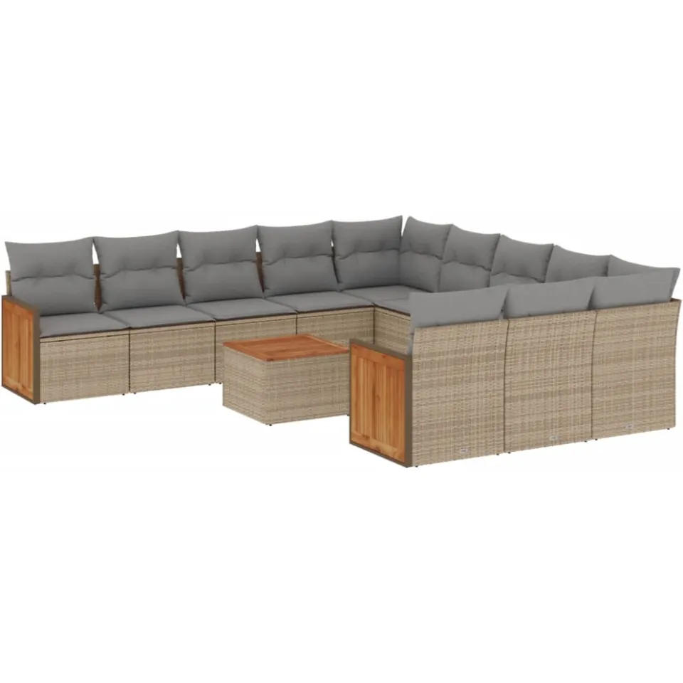 vidaXL 12-delige Loungeset met kussens poly rattan beige, foto 3