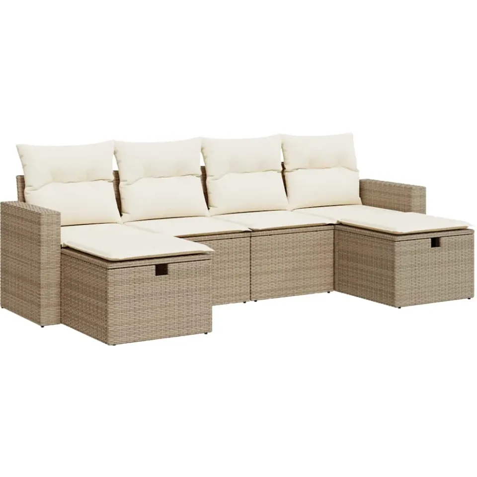 vidaXL 6-delige Loungeset met kussens poly rattan beige, foto 3