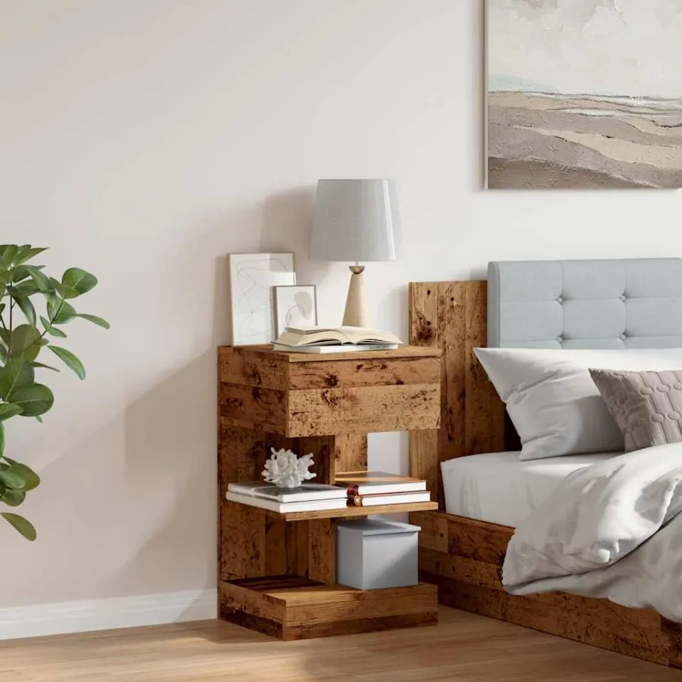 vidaXL Nachtkastje 40x35x65 cm bewerkt hout oud houtkleurig bruin, foto 2