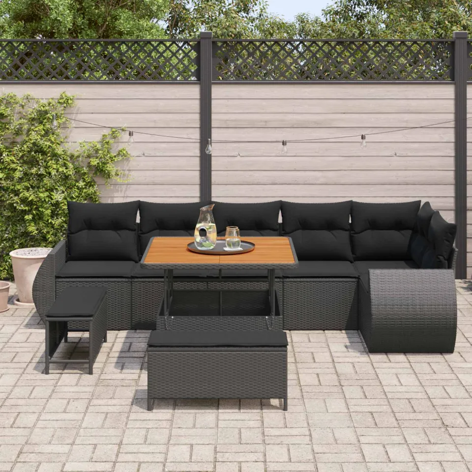 vidaXL Tuinbankenset 9 st Zwart poly rattan, foto 3