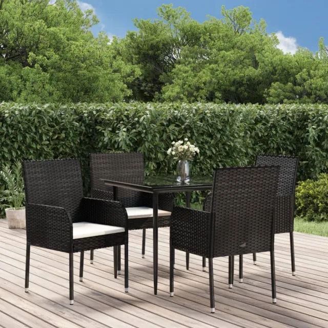 vidaXL 5-delige Tuinset met kussens poly rattan zwart, foto 2
