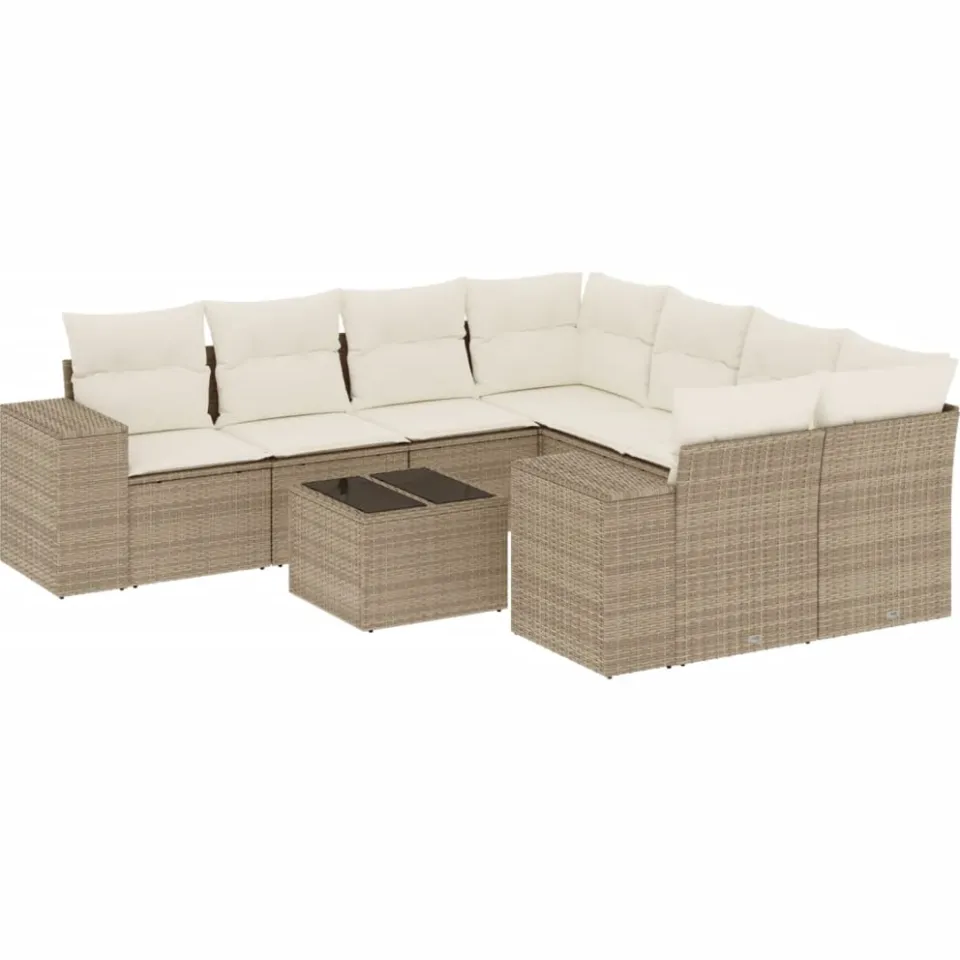vidaXL 9-delige Loungeset met kussens poly rattan beige, foto 3
