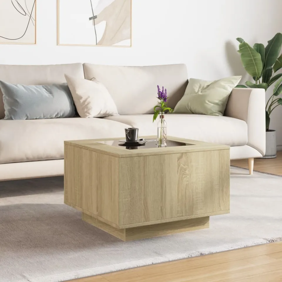 vidaXL Salontafel met LED 60x60x40 cm bewerkt hout sonoma eikenkleurig, foto 4