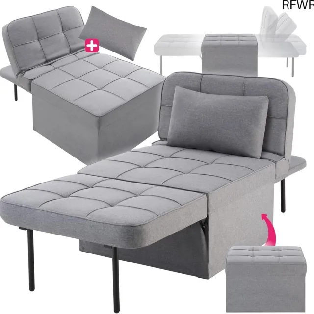 RFWR 4-in-1 Comfortabele Loungestoel met Slaapfunctie - Modulaire Bank Leesstoel - Opklapbare Meubel voor Slaapkamer, Tienerkamer of Woonkamer - Grijs