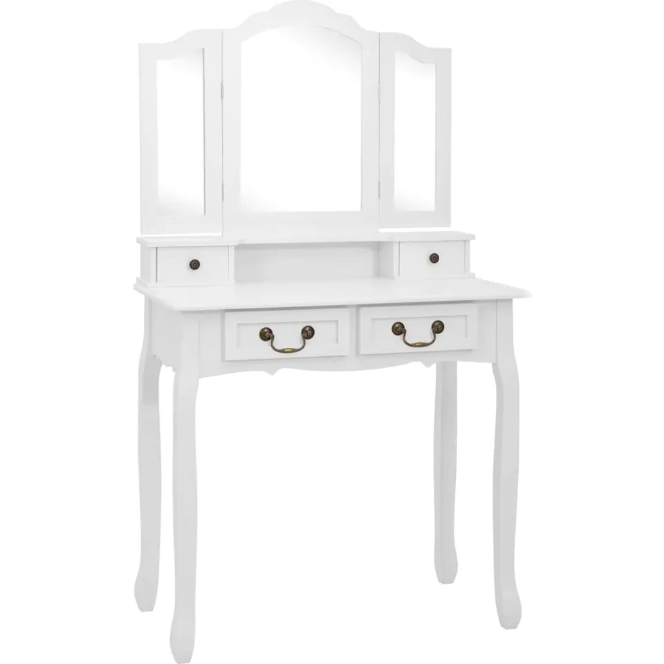 vidaXL Kaptafelset met kruk 80x69x141 cm paulowniahout wit, foto 2