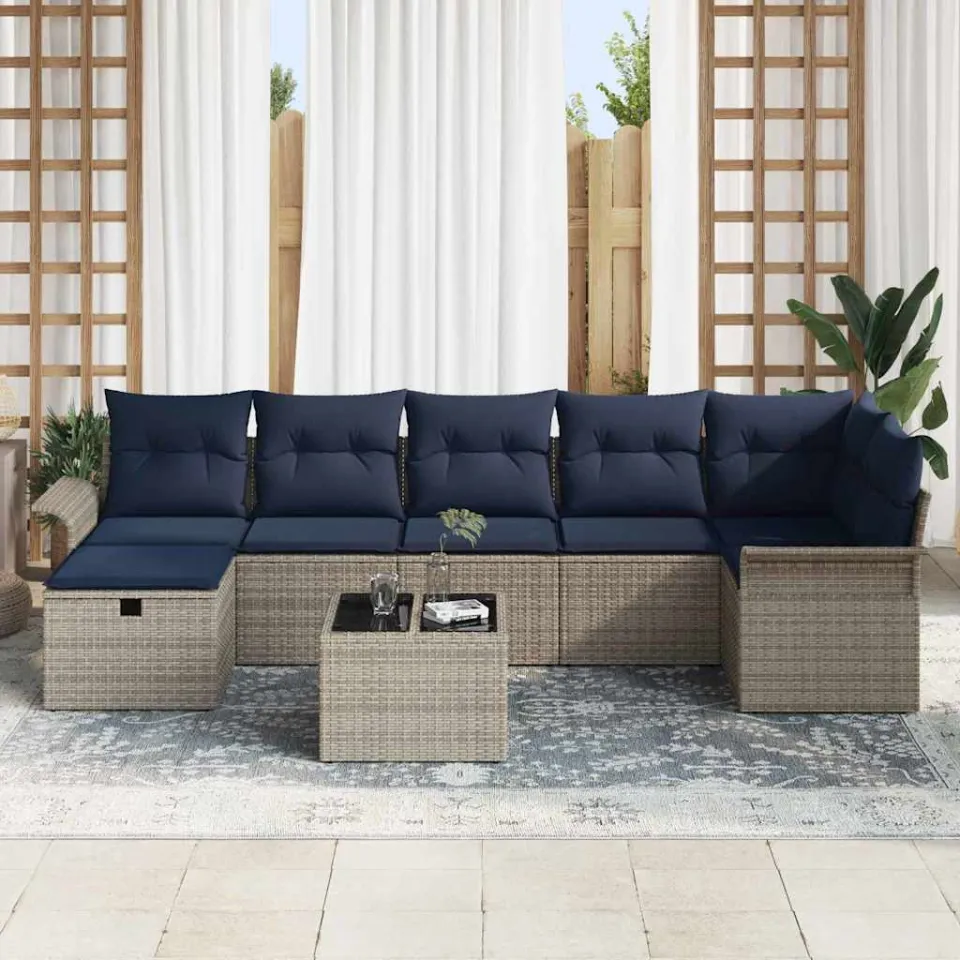 vidaXL Tuin Sofa Set 8 st Poly riet beige, foto 3