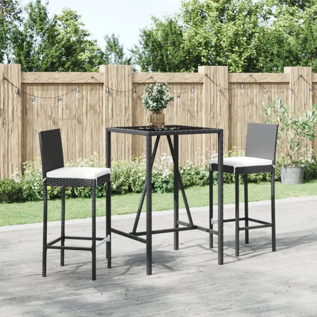 vidaXL 3-delige Tuinbarset met kussens poly rattan zwart, foto 2