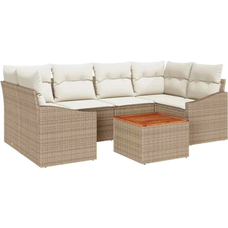 vidaXL Tuinbankenset 7 st Beige en Crème poly rattan