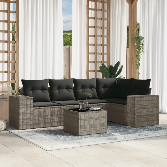 vidaXL 6-delige Loungeset met kussens poly rattan grijs, foto 2