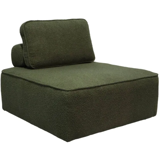 sweeek Fauteuil boucléstof 1 zitplaats l 90 x b 90 x h 74cm - bao kaki