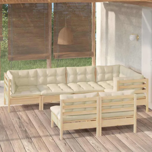 vidaXL 7-delige Loungeset met crèmekleurige kussens massief grenenhout, foto 2