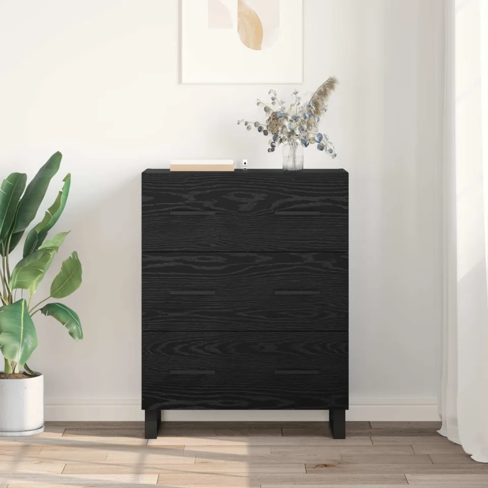 vidaXL Dressoir Zwart Eiken 69,5 x 34 x 90 cm Gemonteerd hout en ijzer, foto 3
