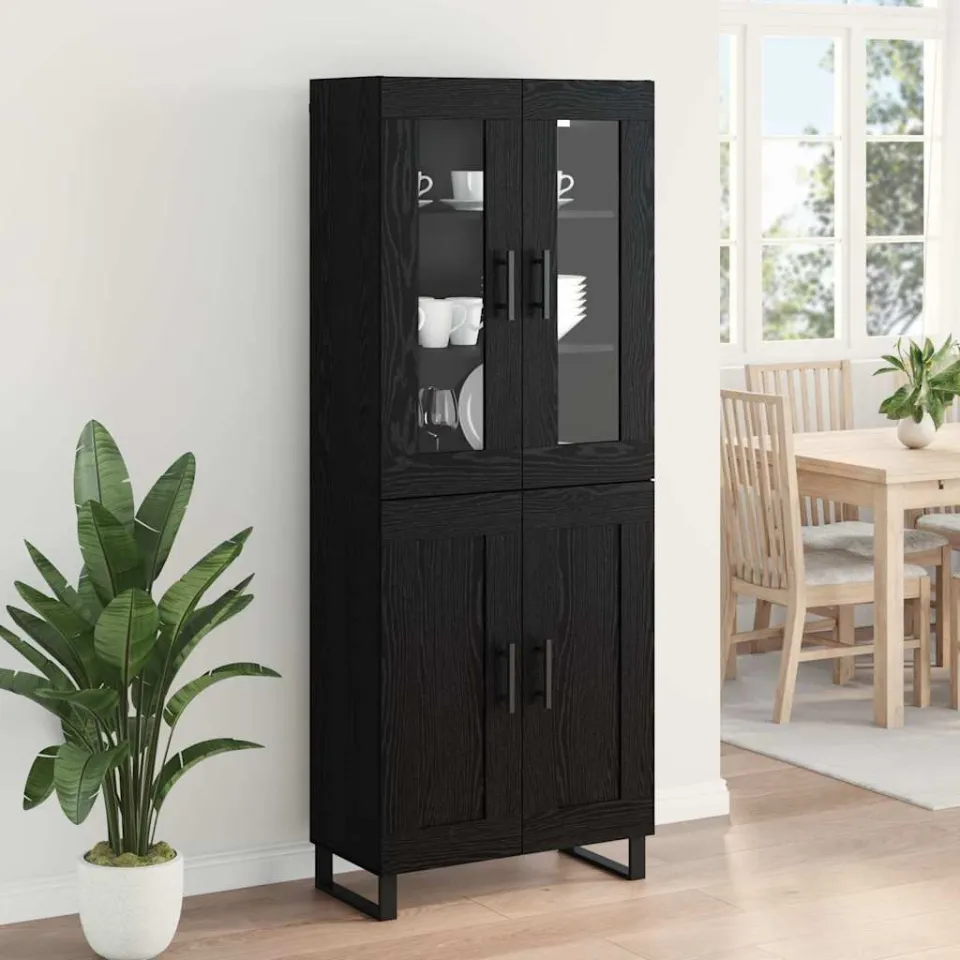 vidaXL Hoge kast 2 st Zwart Eiken 69,5 x 34 x 180 cm Bewerkt hout, foto 3