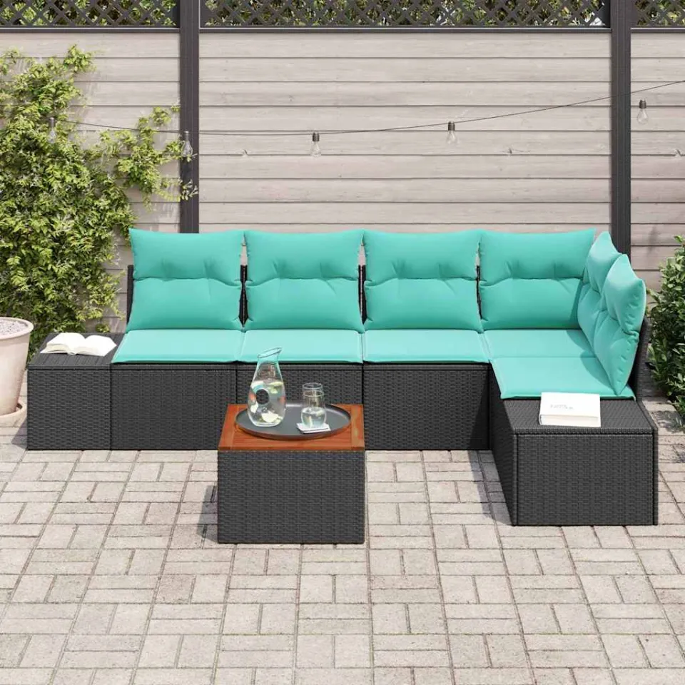 vidaXL Tuinbankenset 6 st Zwart en Turquoise poly rattan, foto 3