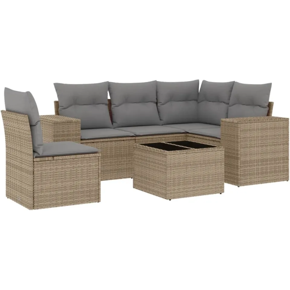 vidaXL 6-delige Loungeset met kussens poly rattan beige, foto 3