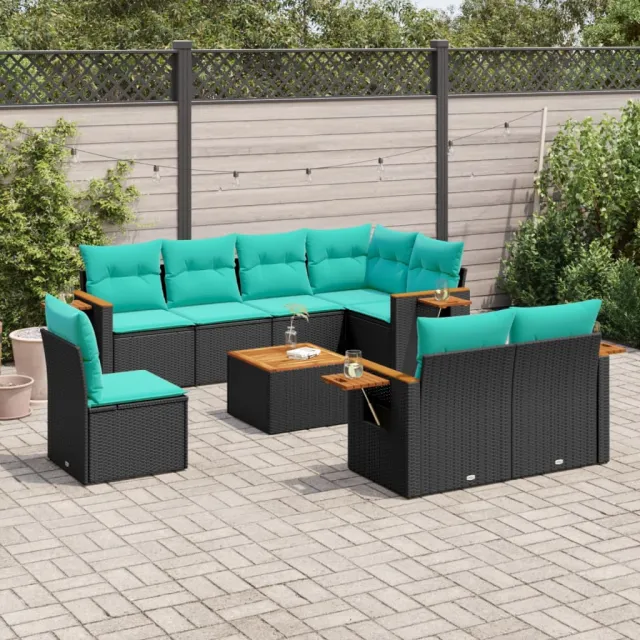 vidaXL 9-delige Loungeset met kussens poly rattan zwart, foto 2