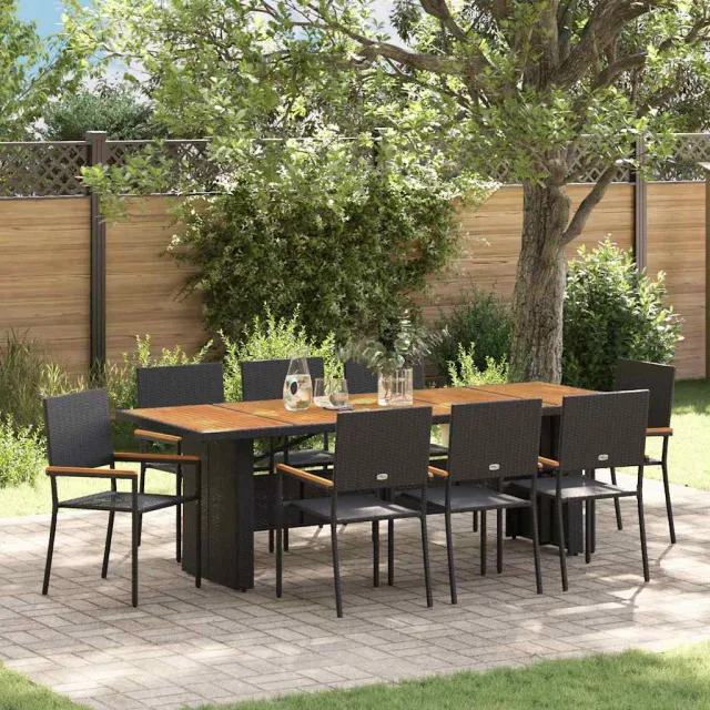 vidaXL Tuin eettafelset 9 st Zwart poly rattan
