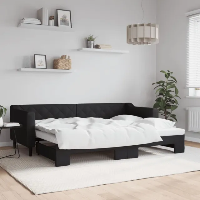 vidaXL Slaapbank met onderschuifbed 80x200 cm stof zwart