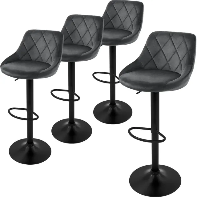 ml-design barkruk set van 4, fluwelen bekleding, grijs, gestoffeerde barkruk met rugleuning en voetensteun, barkruk in hoogte verstelbaar 62-82 cm, 360° draaibaar, bistrostoel draaistoel barstoelen