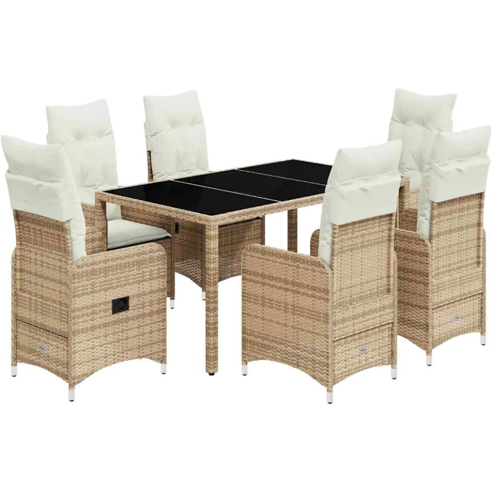vidaXL 7-delige Bistroset met kussens poly rattan beige, foto 3