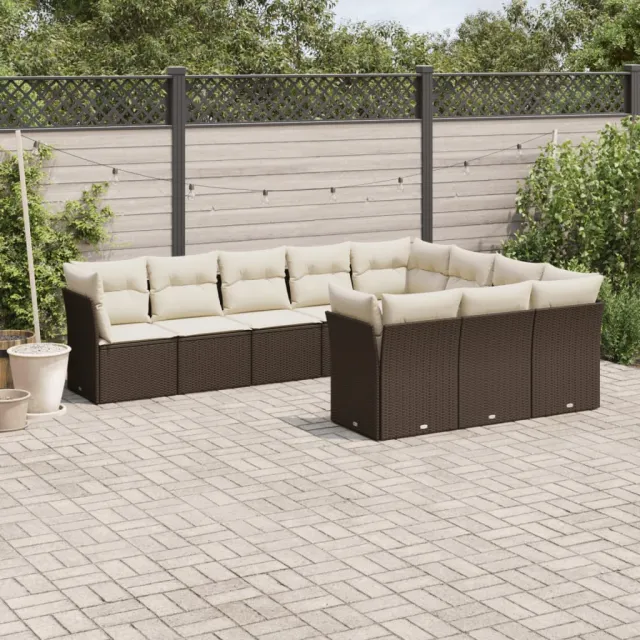 vidaXL 10-delige Loungeset met kussens poly rattan bruin, foto 2