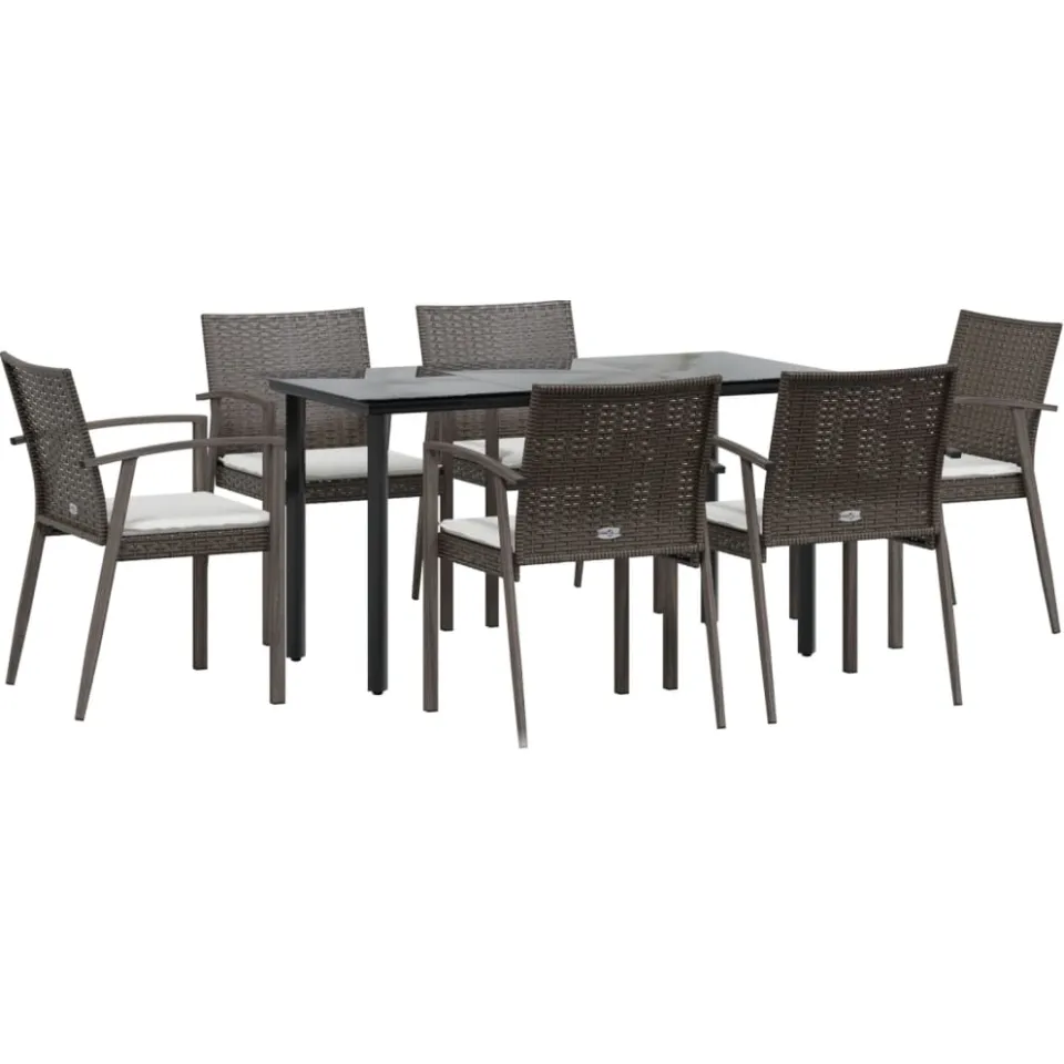 vidaXL 7-delige Tuinset met kussens poly rattan en staal Bruin