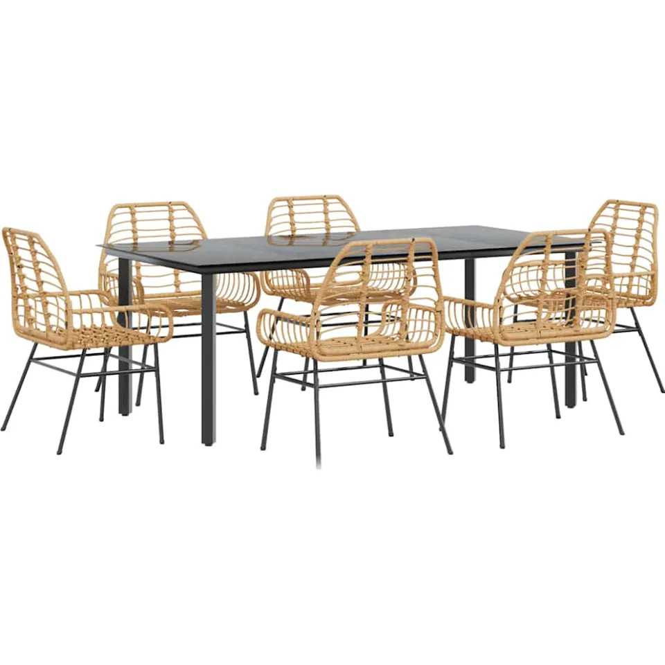 vidaXL 7-delige Tuinset poly rattan glas bruin