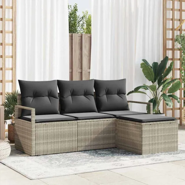 vidaXL Bankstel 4 st Lichtgrijs poly rattan, foto 2