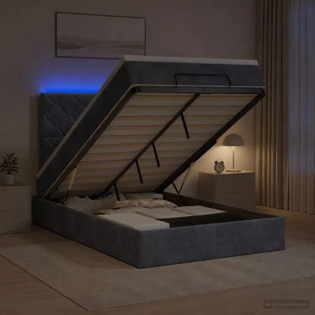 vidaXL Ottoman Bed met Matrassen en LED Donkergrijs 120 x 190 cm