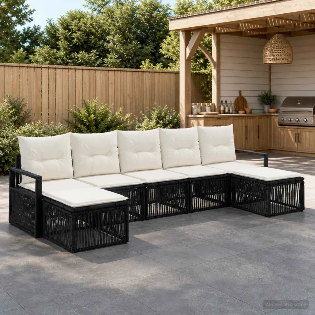 vidaXL Tuinbankenset 7 st 7-zits Zwart poly rattan, foto 2