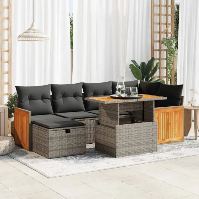 vidaXL 8-delige Loungeset met kussens poly rattan grijs, foto 2