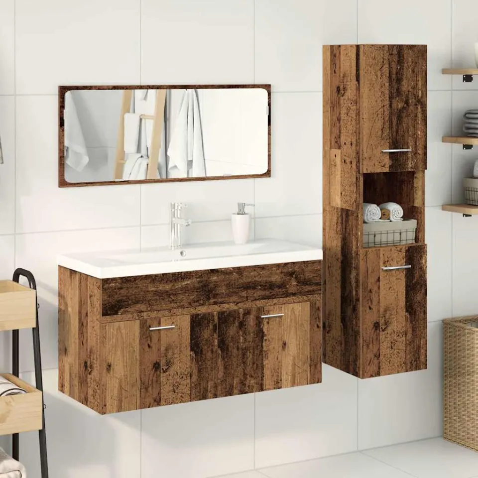 vidaXL 4-delige Badkamermeubelset bewerkt hout oud houtkleurig bruin, foto 2