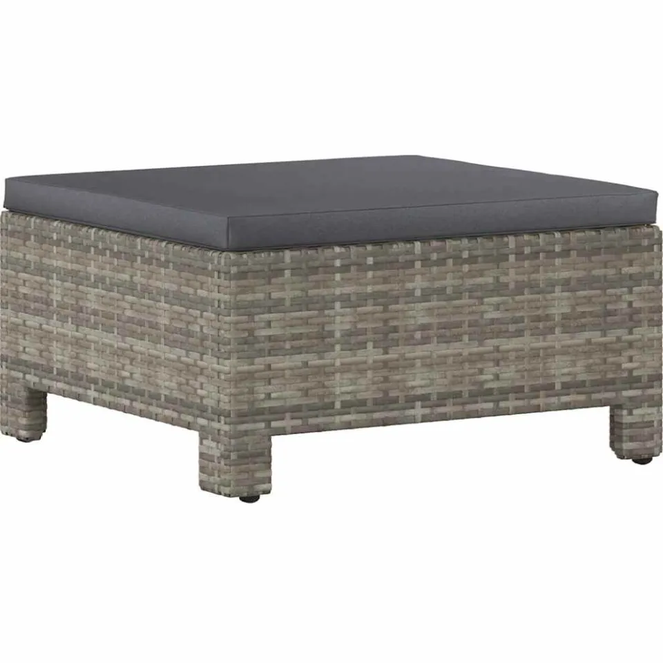 vidaXL Tuinvoetenbank met kussen grijs poly rattan, foto 3
