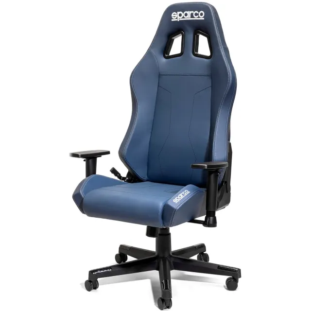 SPARCO Coach Gamestoel en Bureaustoel - Extra Lendensteun, 2D Armleuningen en Kantelbare Rugleuning - Marineblauw/Grijs