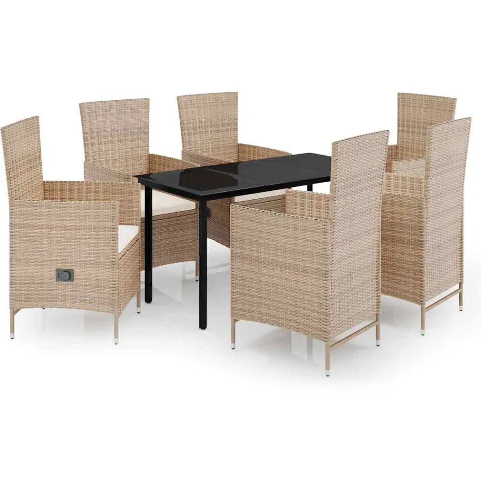 vidaXL 7-delige Tuinset met kussens beige, foto 3