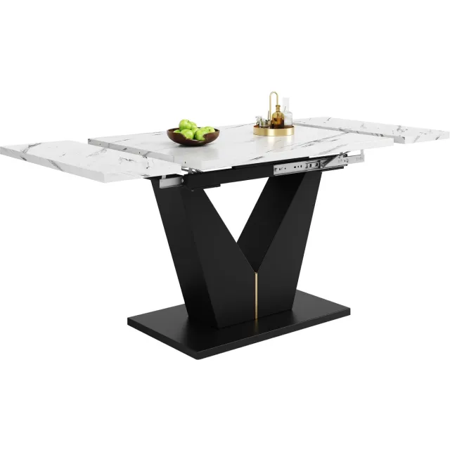 Merax Uitschuifbare Eettafel Wit Zwart MDF Industrieel Design 99-159x75 cm