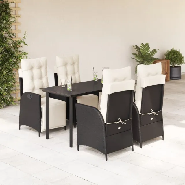 vidaXL 5-delige Tuinset met kussens poly rattan zwart