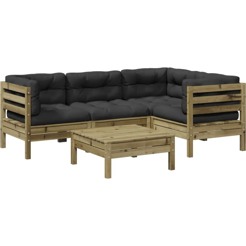 vidaXL 5-delige Loungeset met kussens geïmpregneerd grenenhout Bruin