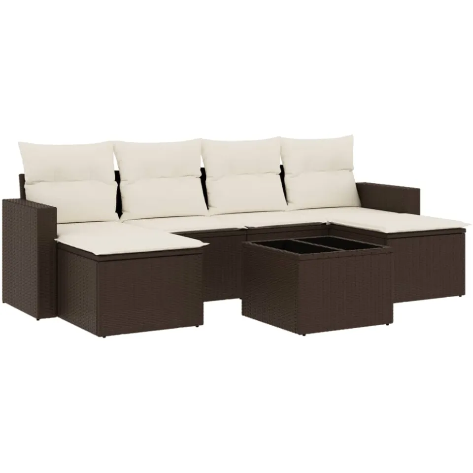 vidaXL 7-delige Loungeset met kussens poly rattan bruin