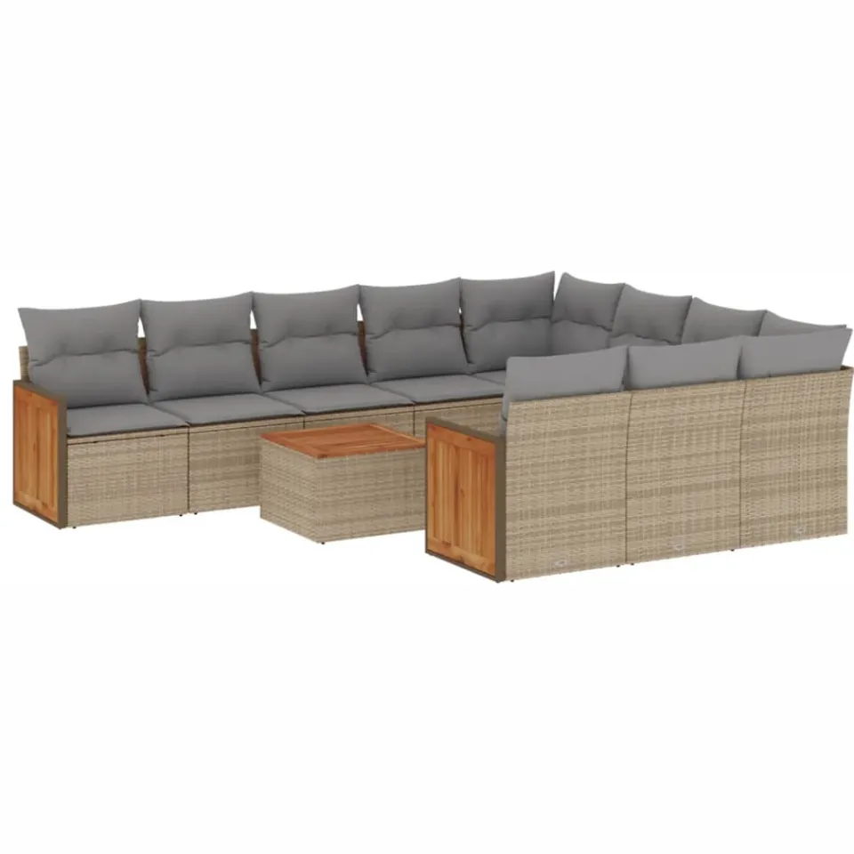 vidaXL 11-delige Tuinset met kussens poly rattan beige, foto 3