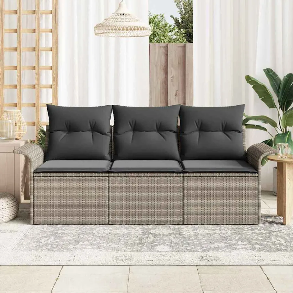 vidaXL Tuin Sofa Set 3 st Grijs Poly riet, foto 3