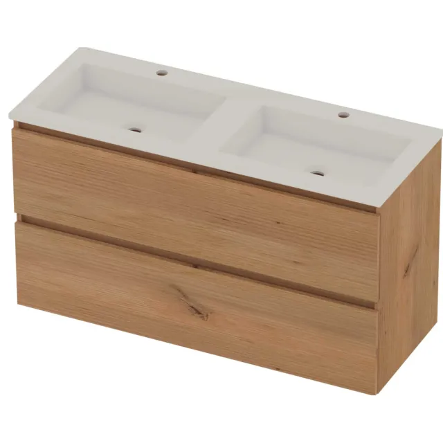 Basic-Line Aura 46 Badmeubelset Acryl 2 Kraangaten 120x46x62 cm A46GWCWO120D2 Whisky Oak Glans Wit